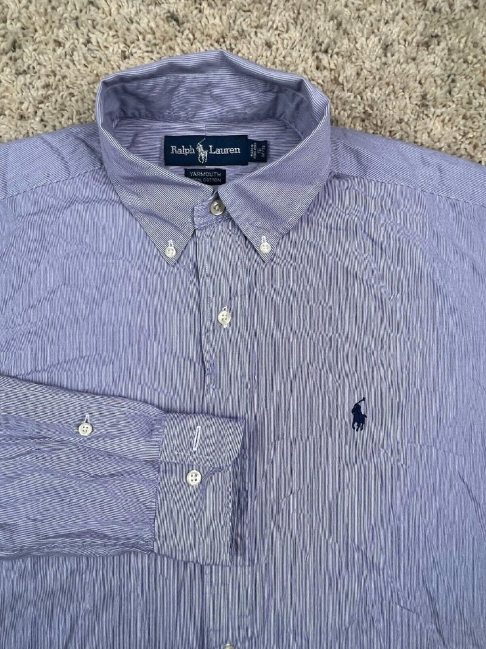 Ralph Lauren Yarmouth Button Up Dress Shirt Size 15 32/33 THIN Blue White Stripe